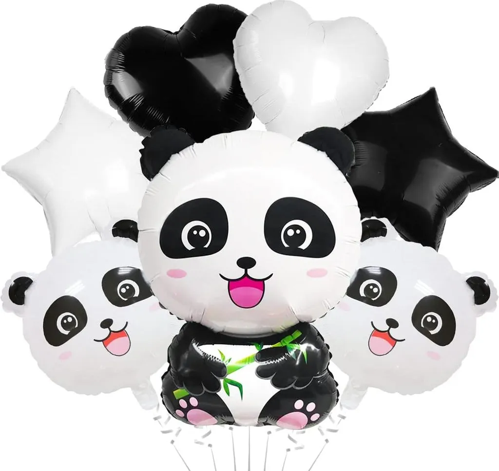 Décoration Anniversaire Panda - Set de 7 Ballons Aluminium avec Pompe Air