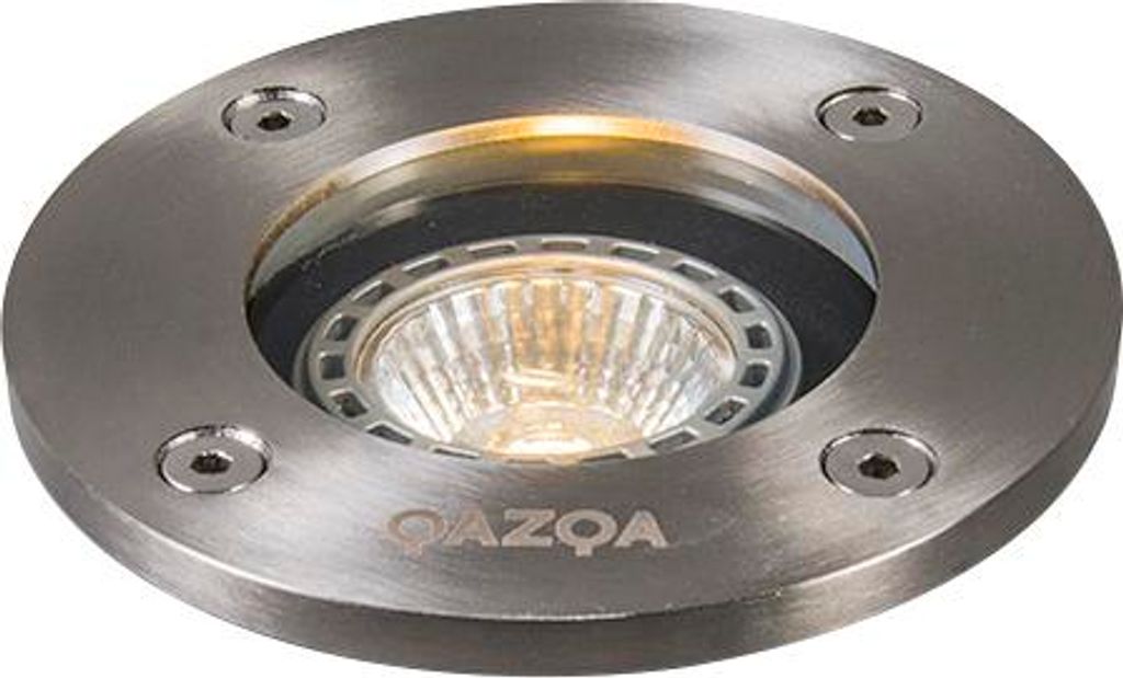 QAZQA - Modern Moderner Bodenstrahler Außen aus Edelstahl I nickel matt - Basic Round I Außenbeleuchtung - Edelstahl Rund - LED geeignet GU10