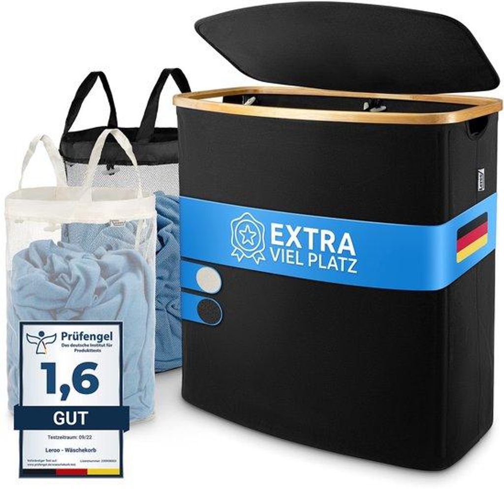 Große Waschbox mit 140L Fassungsvermögen, 2-teilig, schwarzer Lack, für Bad und Schlafzimmer