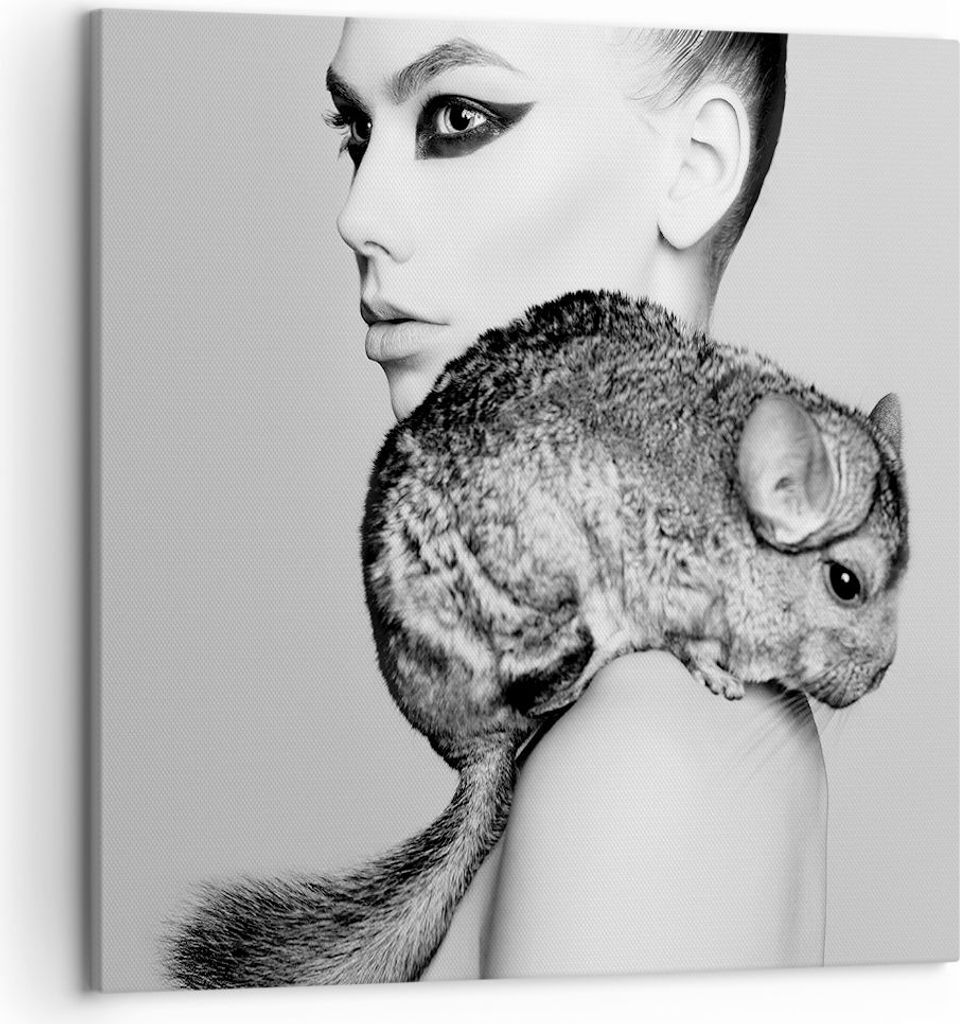 Bild auf Leinwand - Leinwandbild - Einteilig - Chinchilla Frau Porträt - 50x50cm - Wand Bild - Wanddeko - Wandbilder - Leinwanddruck - Bilder - Wa...