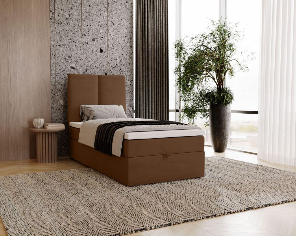 Einzelbett im Kontinentalstil, 100 x 200 cm, GLADE - braun