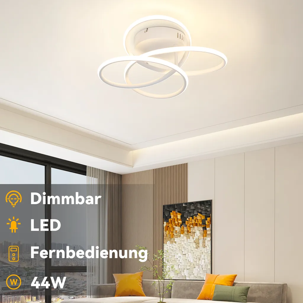 Plafonnier LED Variable 44W Design Blanc avec Télécommande pour Bureau