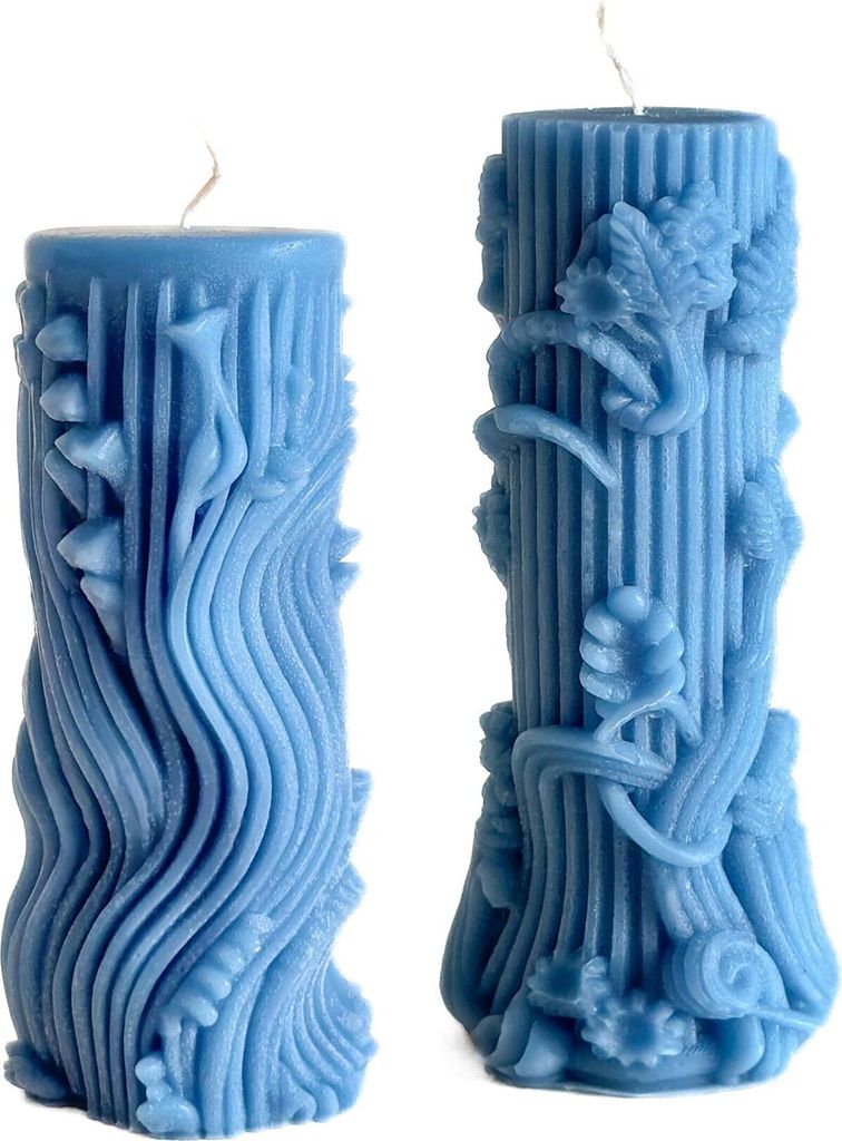 Handgemachte Kerzen, Dekokerzen, Wachskerzen, Haushaltskerzen, Formkerzen aus natürlichem Bienenwachs 2 SETS (Blau)