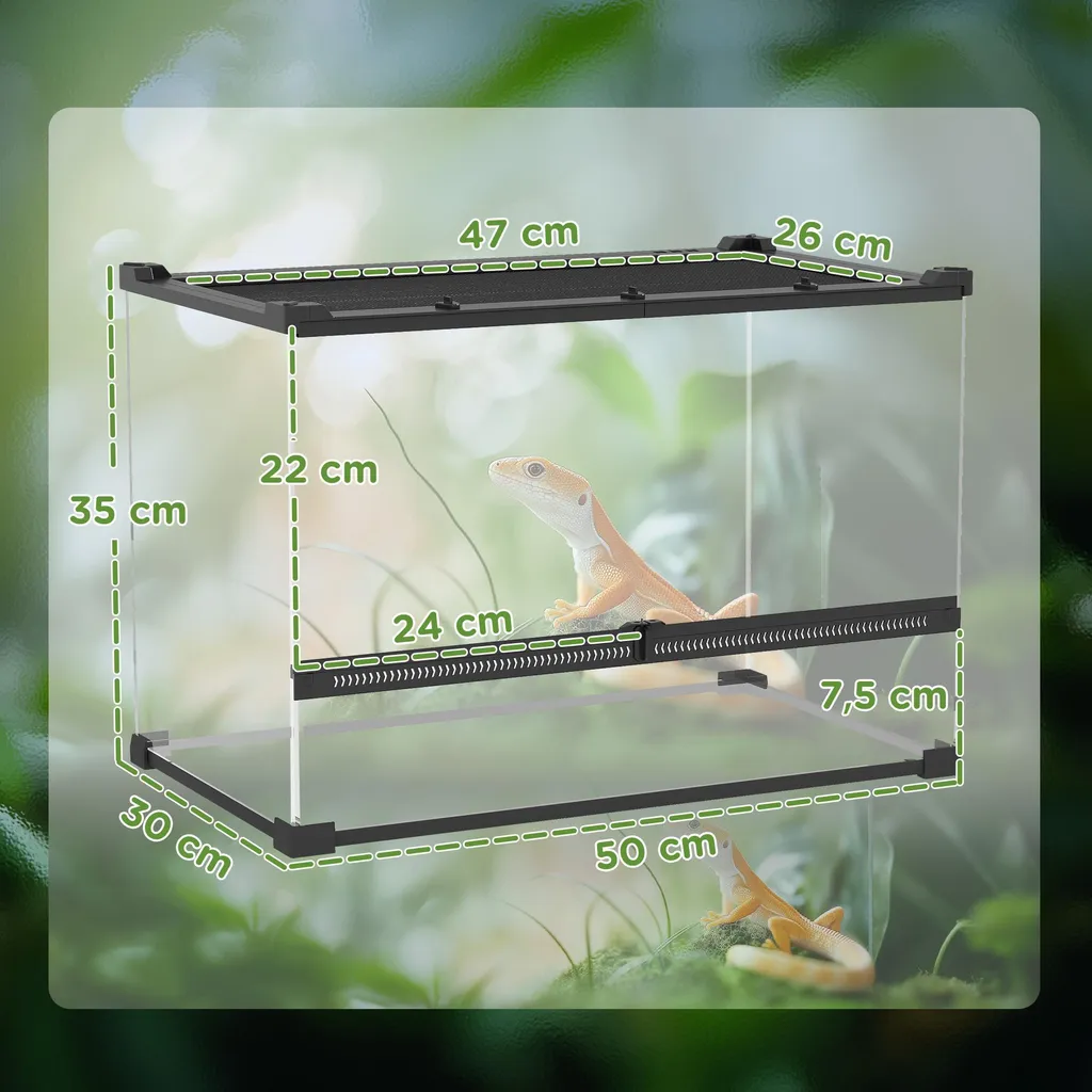 Terrarium pour reptiles 48L en verre noir avec ventilation optimale