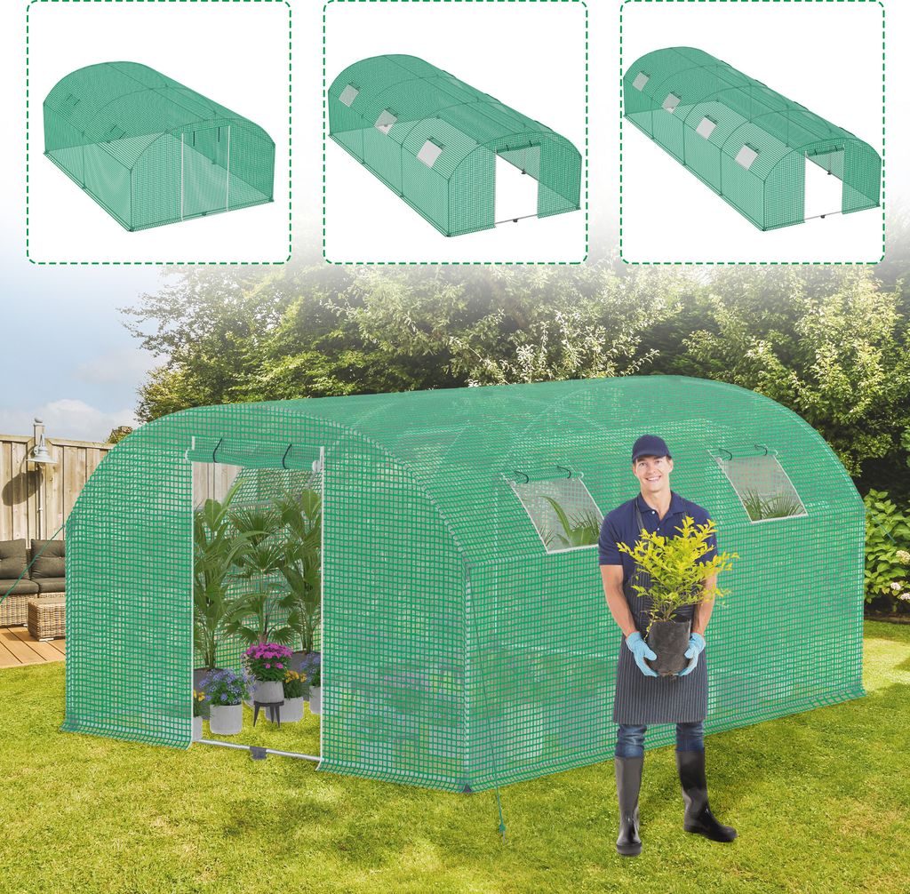 ACXIN Foliengewächshaus Tomatenhaus Gewächshaus Folientunnel Garten Treibhaus mit Tür & Fenstern 3x6x2m HDPE+LDPE-Folie mit UV-Schutz Stahlrohr ...