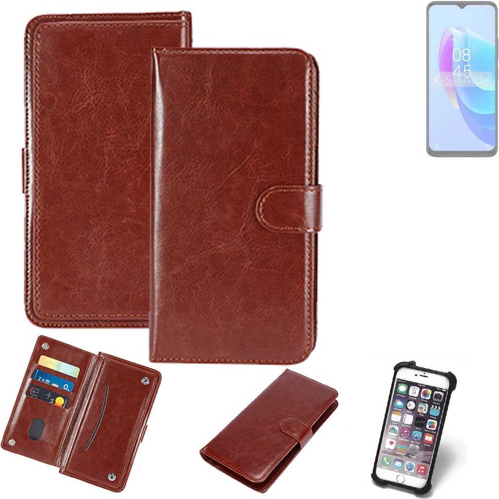 K-S-Trade 360° Hülle kompatibel mit Tecno Spark 10C braun Kunstleder Case BookCase WalletCase Kunstlederederhülle Handyhülle, Rundumschutz Bumper