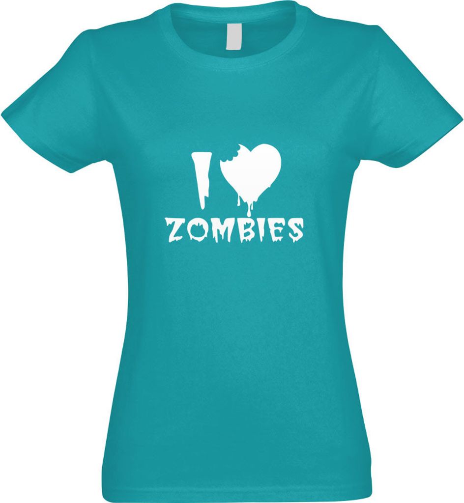 Kiwistar - T-Shirt tailliert - Damen - türkis - I Love Zombies - mit Motiv Bedruckt - Funshirt Design - Sport - Freizeit - Damen - XXL