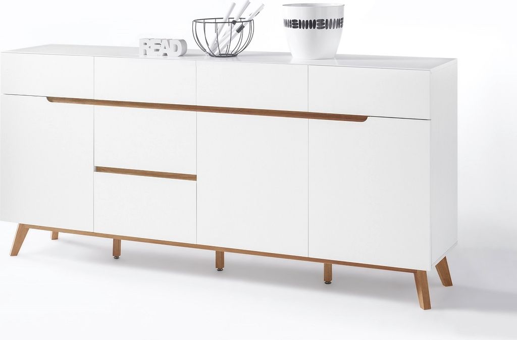 Sideboard Kommode weiß matt MDF Asteiche furniert Massivholz 193 cm T04 Cervin