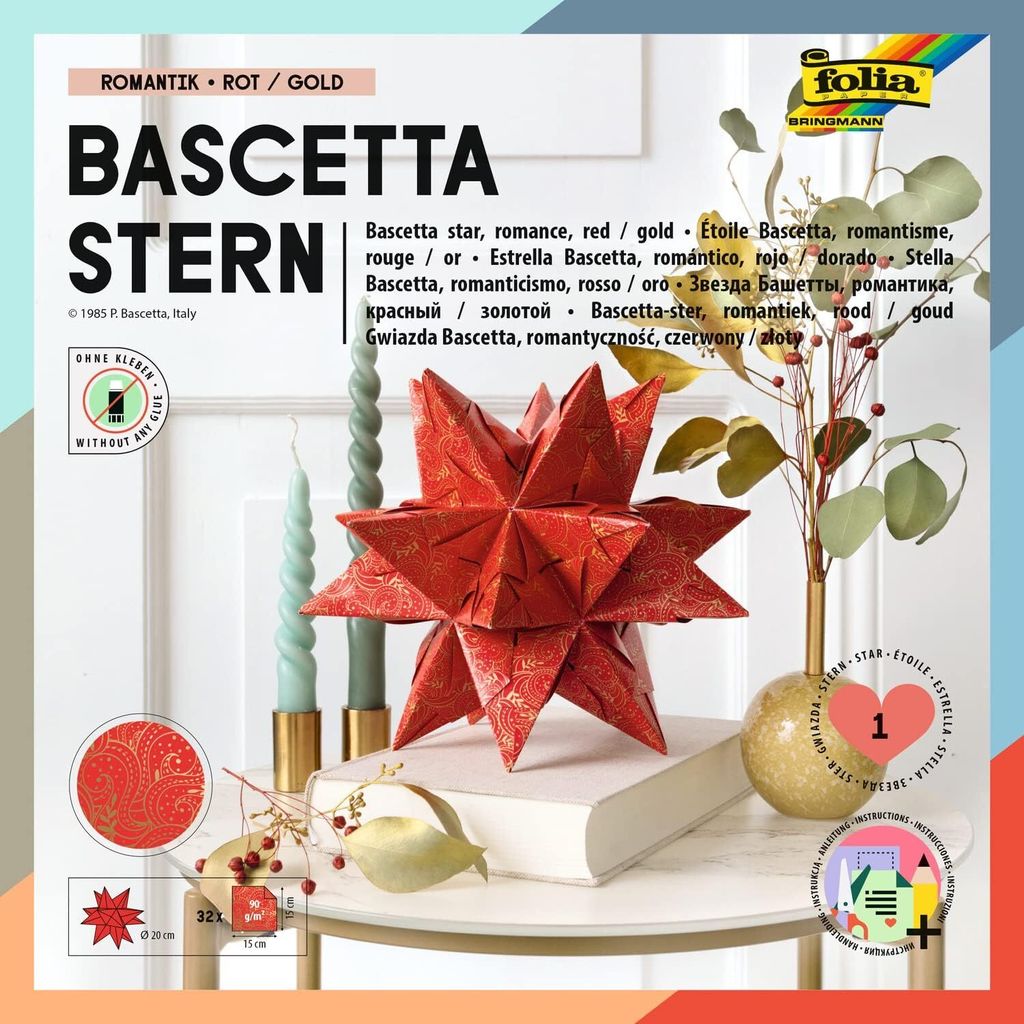 folia Faltblätter Bascetta-Stern, rot / bedruckt Produktbild 