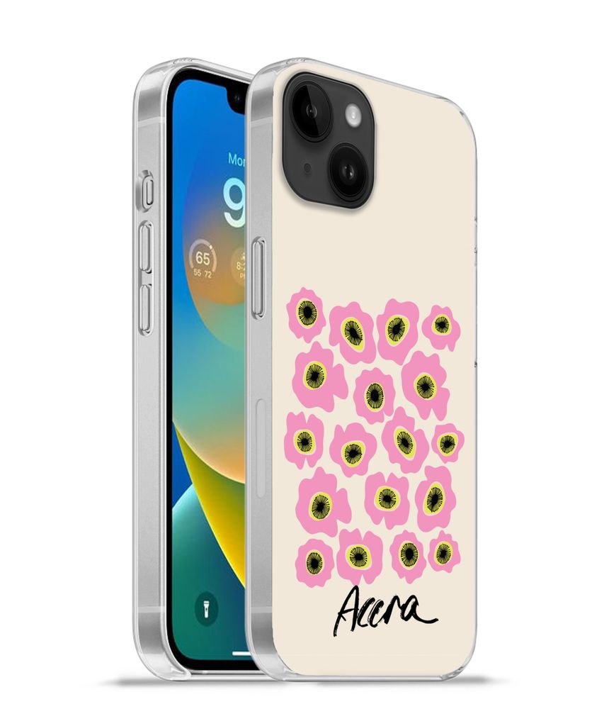 MuchoWow Handyhülle Schutzhülle Hülle für Apple iPhone 14 Plus - Soft case Blumen - Rosa - Ghana Silikon Softcase Handy Hülle - Abbildung