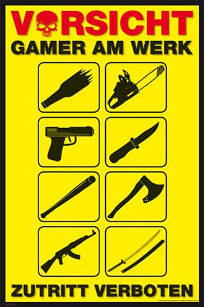 Gaming - Poster - Gamer am Werk - Waffen + 1 Packung tesa Powerstrips - Inhalt 20 Stück
