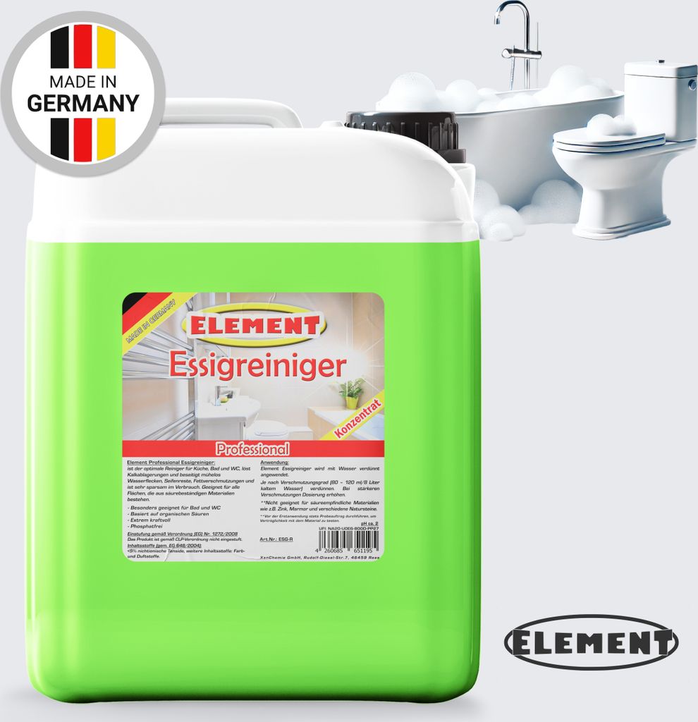 Element Essigreiniger | 10 Liter | Gastro Sanitär | Allzweckreiniger | Entkalker Badreiniger | Konzentrat
