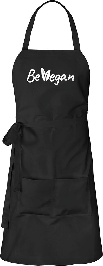 Huuraa Schürze Be Vegan Blätter Schwarz mit Taschen Baumwolle Kochschürze Geschenkidee