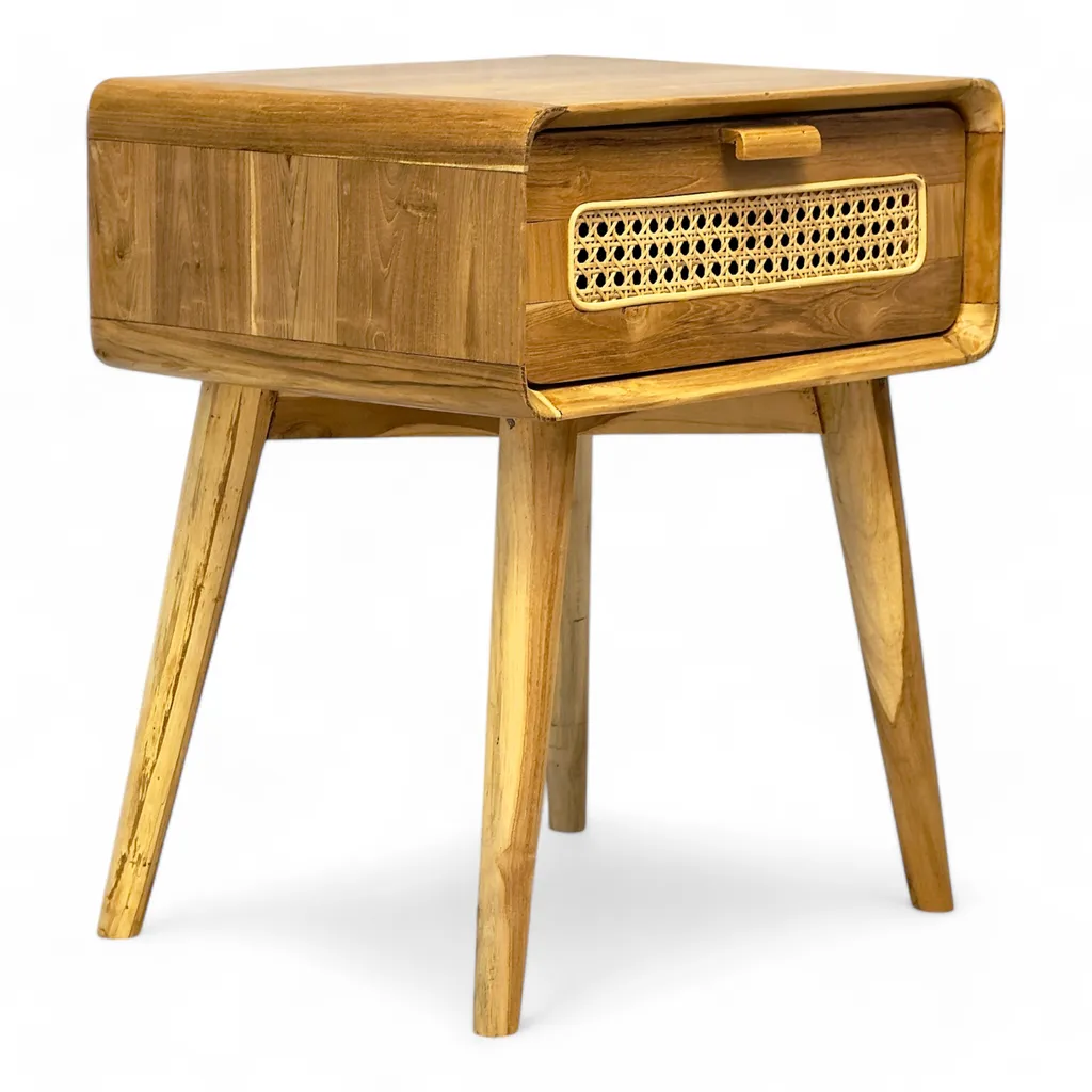 Table basse en rotin fait main avec aspect teck rétro - 2