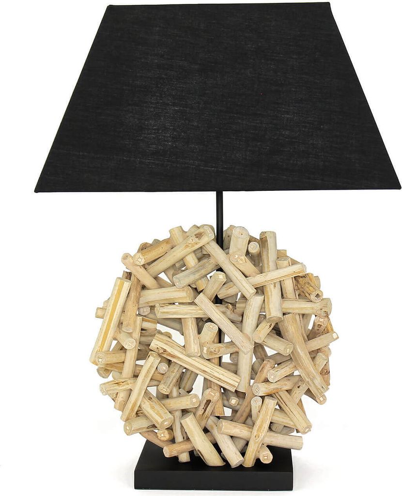 Tischlampe Modern Design "Yala" Treibholz Stoff Holz Schwarz E27 Wohnzimmer Schlafzimmer
