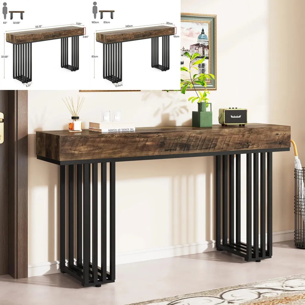 Petite table de salon étroite 35 cm console industrielle gris clair - 2