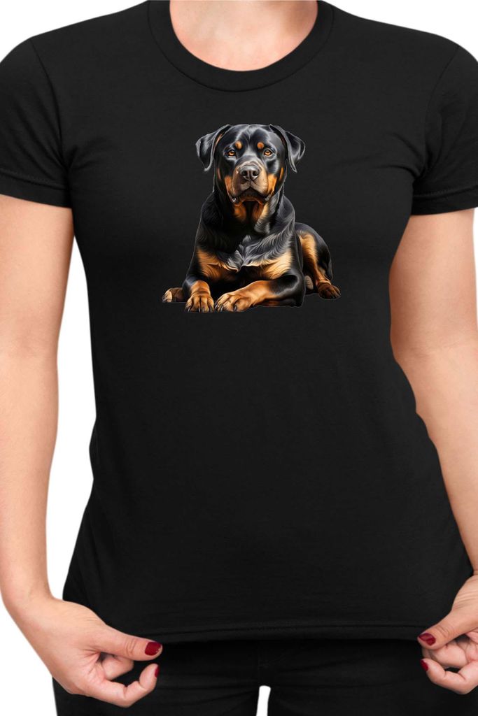 Damen T-Shirt Dogs Breeds Rottweiler Dog Breed 006, Lady XL / Schwarz