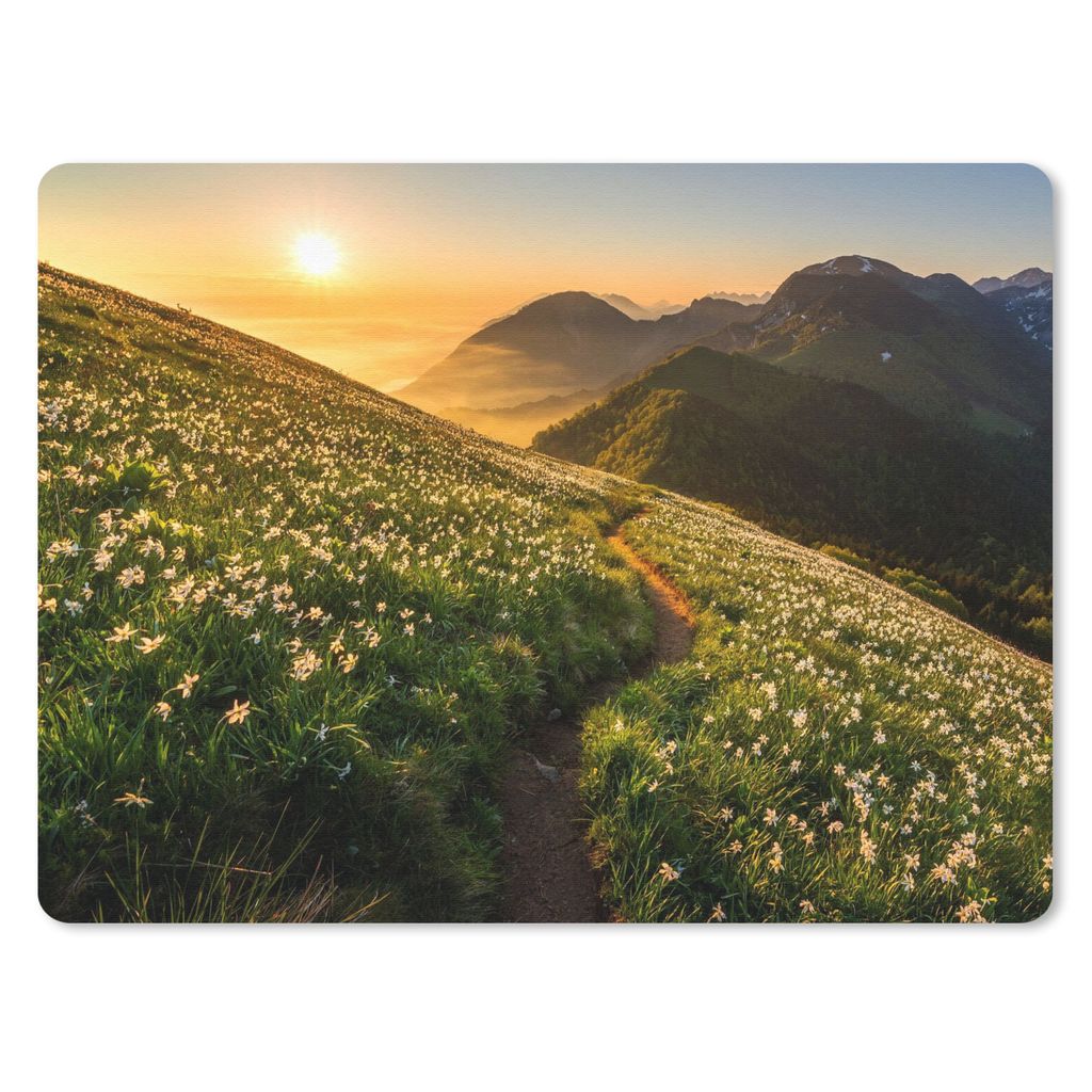 MuchoWow Mauspad Mousepad Blumen - Sonne - Berge 40x30 cm - Mousepads - Maus Mat - Pad - Mausunterlage - Anti Rutsch