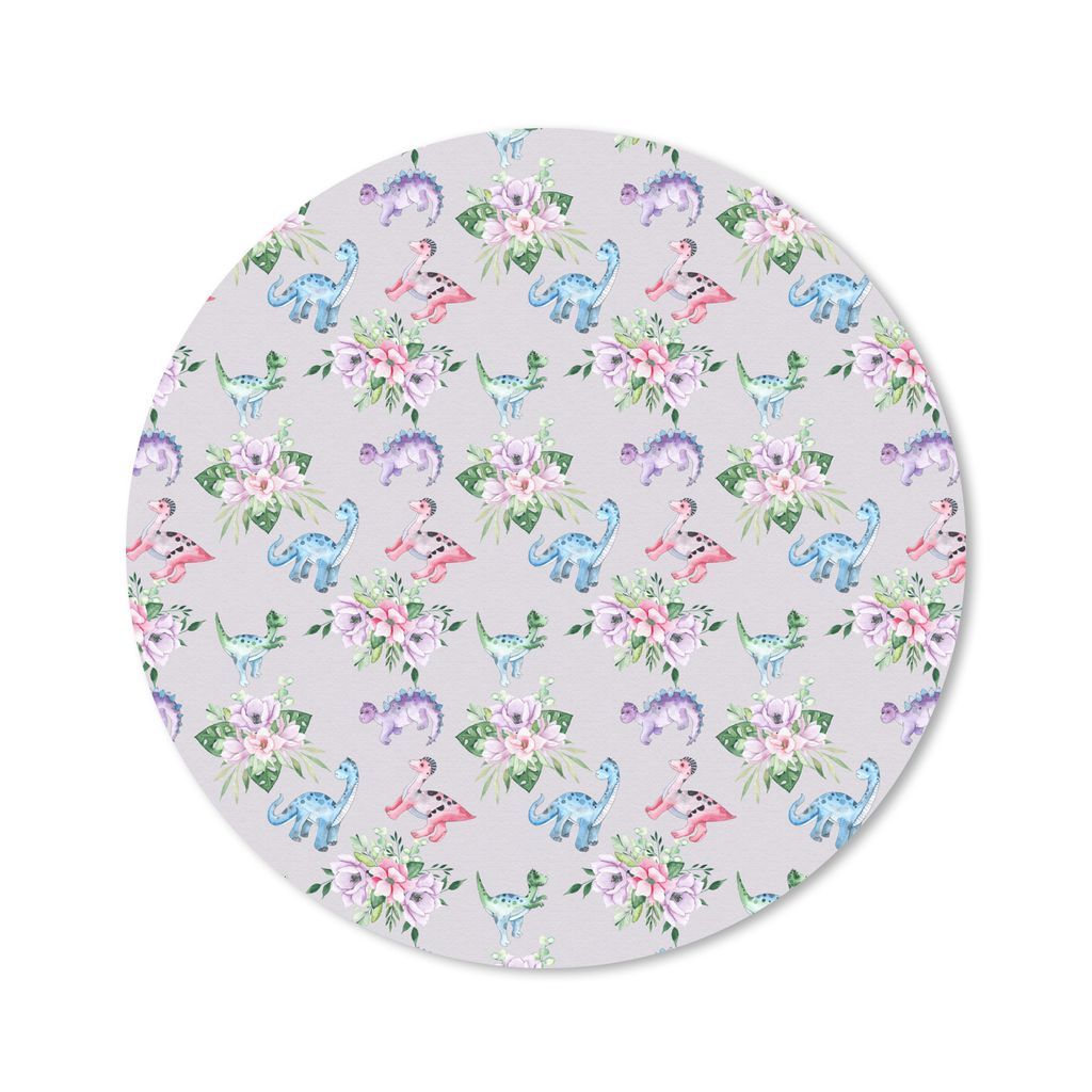 MuchoWow Mauspad Mousepad Kinderzimmer - Dinosaurier - Blumenarrangements - Mädchen - Kinder - Rosa - Kinder 20x20 cm - Mousepads - Maus Mat - P...