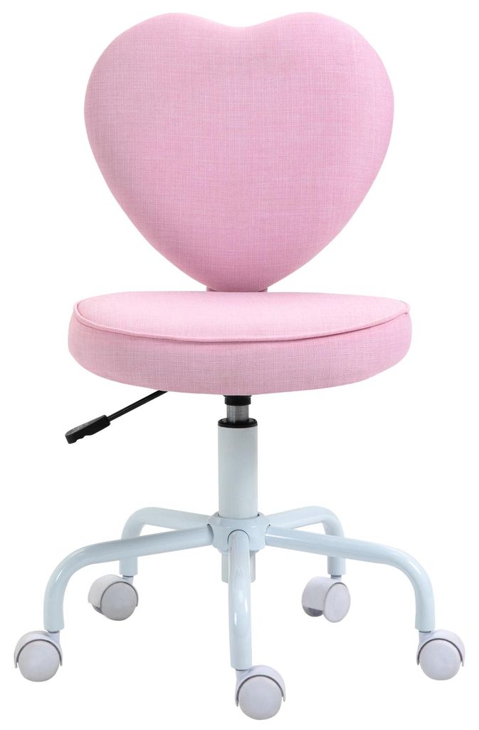 Drehstuhl Herzform rosa – Schreibtischstuhl Kinder höhenverstellbar Leinenoptik