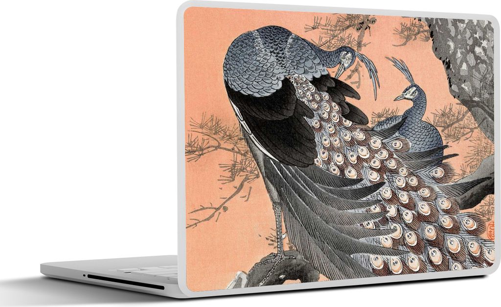 MuchoWow Laptop Aufkleber Sticker Cover Federn - Pfau - Vintage - Japanisch 25x18 cm - Laptop-Deko