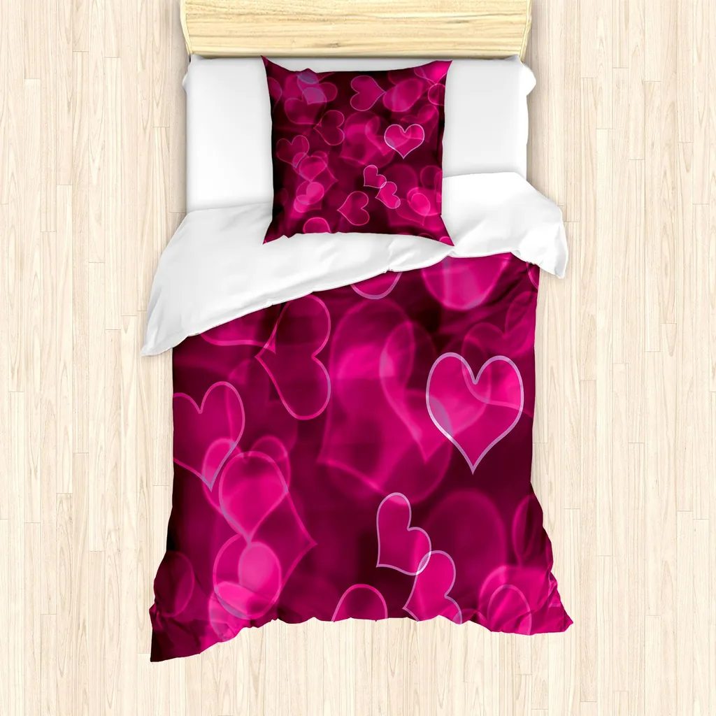 Parure de lit rose avec housse de couette 135x200 pour lit une personne