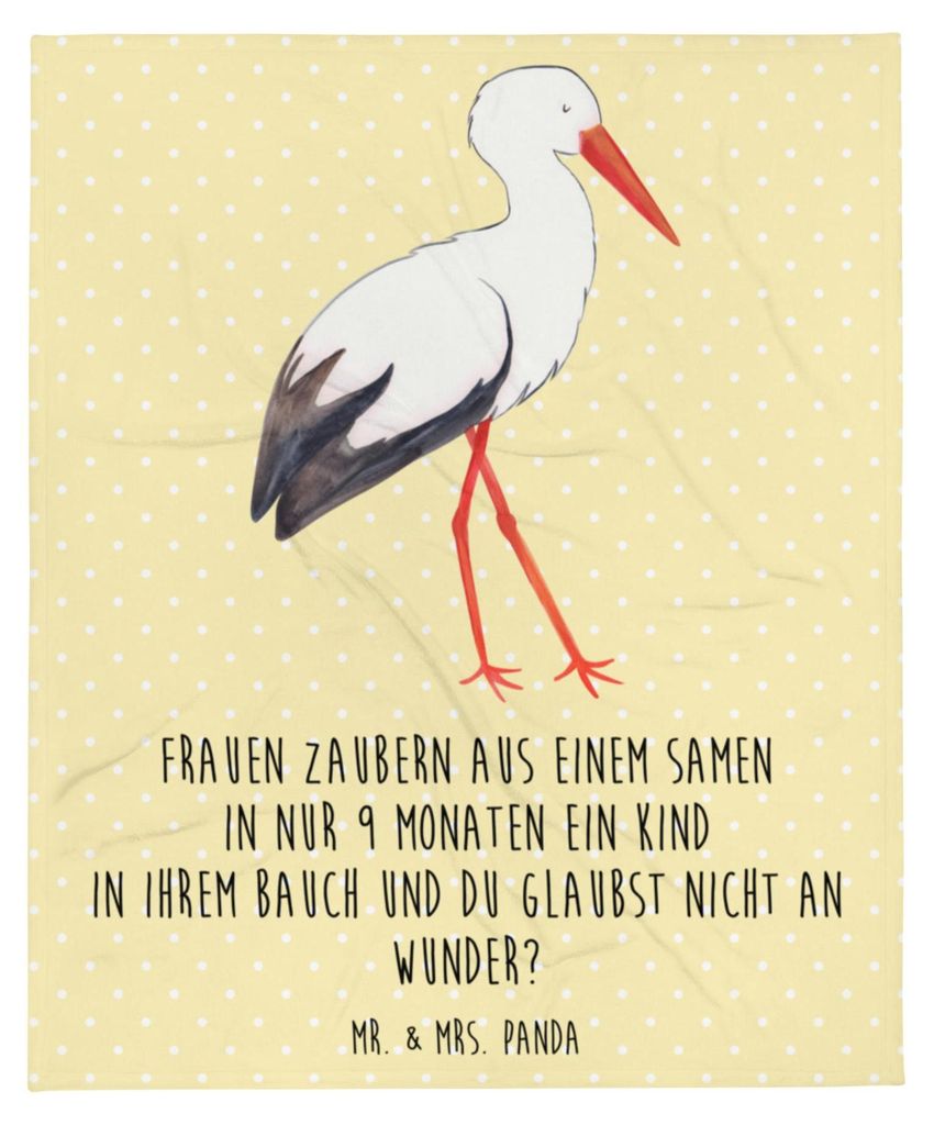 Mr. & Mrs. Panda Bettdecke Storch - Gelb Pastell - Geschenk, Decke, Mutter, Lustige Sprüche, Warme, Plaid, Kuscheldecke, Sofaüberwurf, Schwangers...