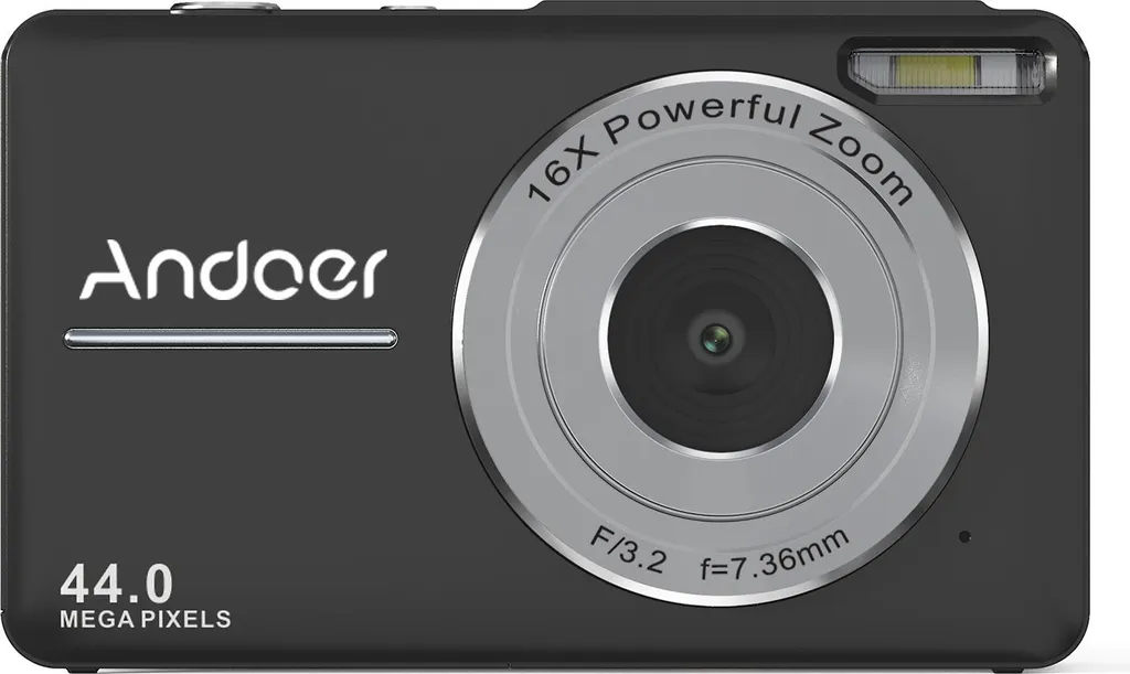 Andoer fotocamera digitale portatile 1080P, videocamera, 44 MP, autofocus, schermo IPS da 2,5 pollici, zoom 16x, anti-shake, rilevamento del volto, registrazione del sorriso con scheda di memoria da 32 GB, 2 batterie, regalo di Natale per bambini e ragazzi - 5