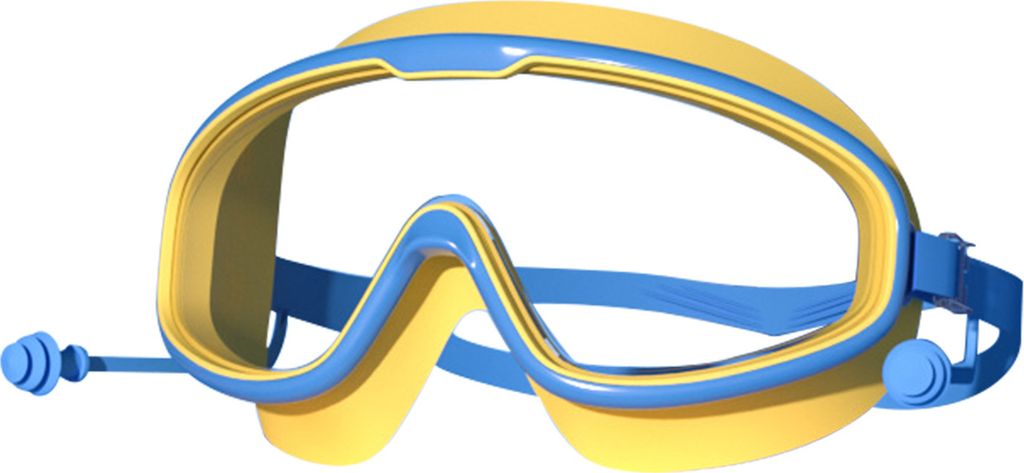 Kinder-Schwimmbrille mit Ohrstöpsel, wasserdicht, kein Auslaufen, beschlagfrei, UV-Schutz, klare Linse, 3–15 Jahre alte Jungen und Mädchen, Sil...