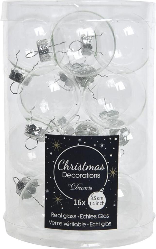 Christbaum-Mini-Kugeln Transparent Ø 3,5 cm aus Glas - 16er Produktbild 
