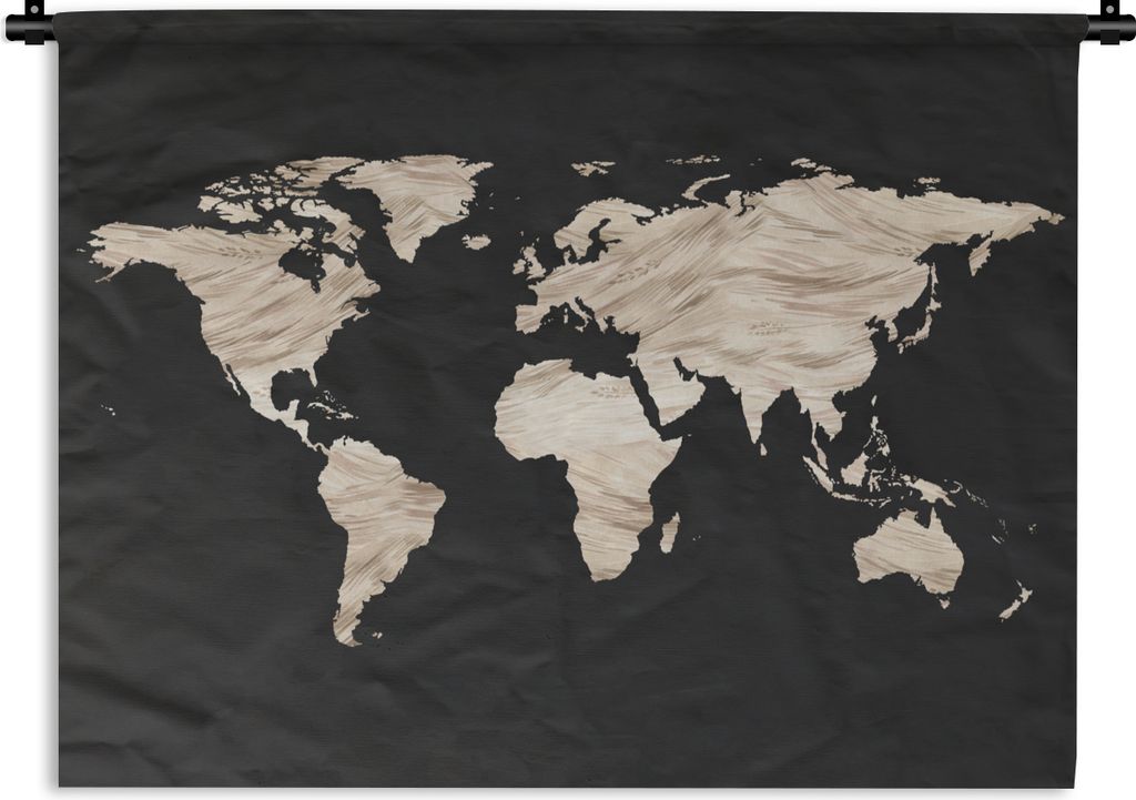 MuchoWow Wandteppich Wandbehang Weltkarte - Beige - Schwarz 90x67.5 cm Tapisserie Dekoration Wandtuch - Fototeppich - Wand-Skulpturen