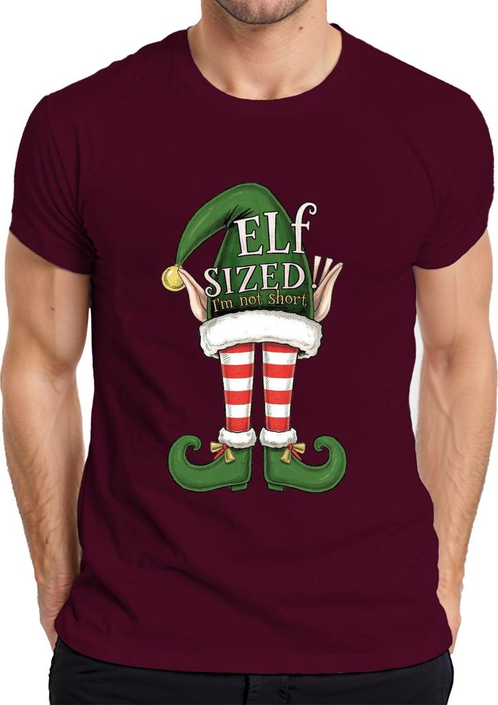 ELF SIZED I'm not short lustig Weihnachten Elfen gestreift grün Herren T-Shirt, Burgundy, S