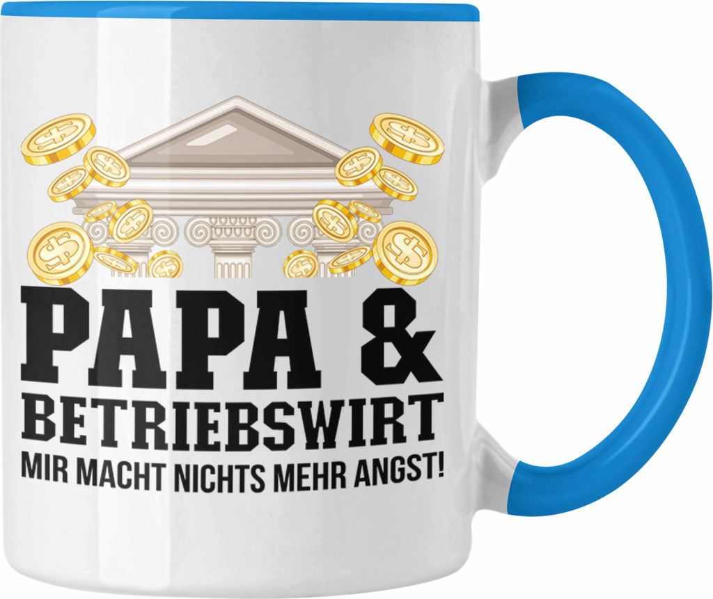 Trendation - Papa und Betriebswirt Tasse Geschenkidee Vater für BWL Geburtstag Vatertag Spruch Geschenkidee (Blau)