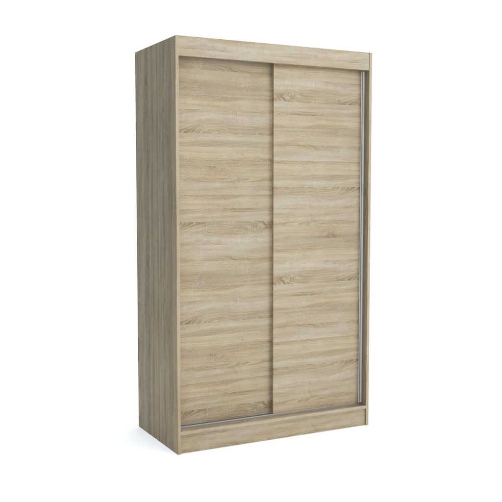 Brent - Kleiderschrank Schiebetüren Emily, Schlafzimmerschrank mit 1 Kleiderstange und Einlegeböden für Kleidung, 120x215x60 cm, Sonoma Eiche