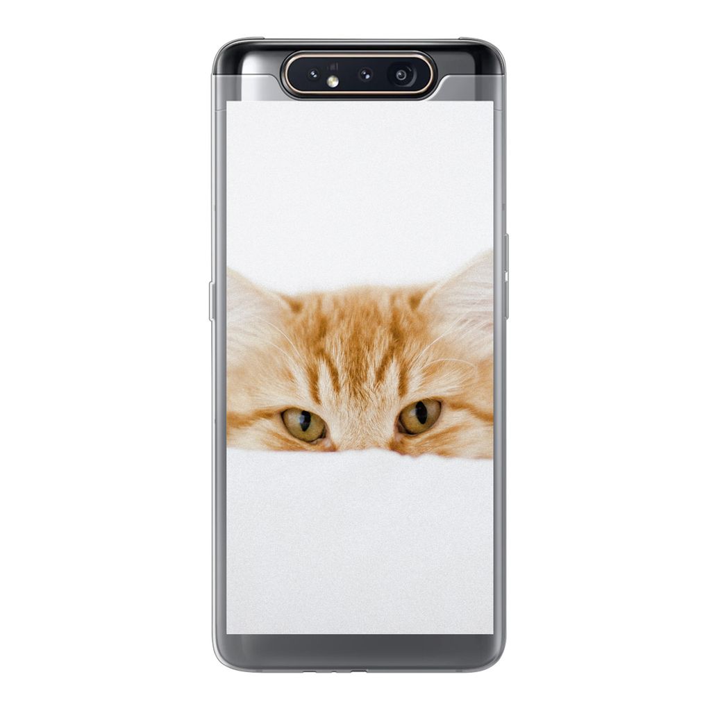 MuchoWow Handyhülle Schutzhülle Hülle für Samsung Galaxy A80 Katze - Rot - Weiß - Mädchen - Jungen - Kind Silikon Softcase Handy Hülle - S...