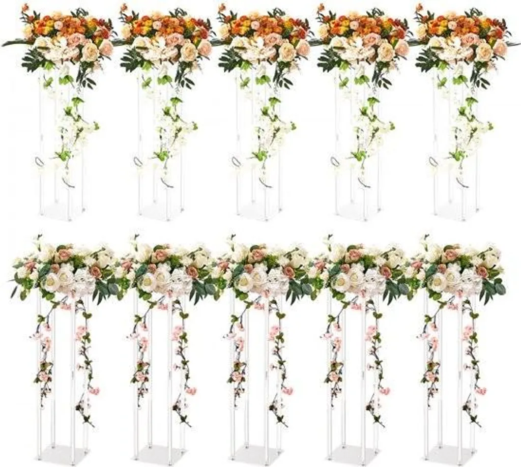 Support pour fleurs mariage et hôtel - Lot de 10 colonnes acryliques 60cm