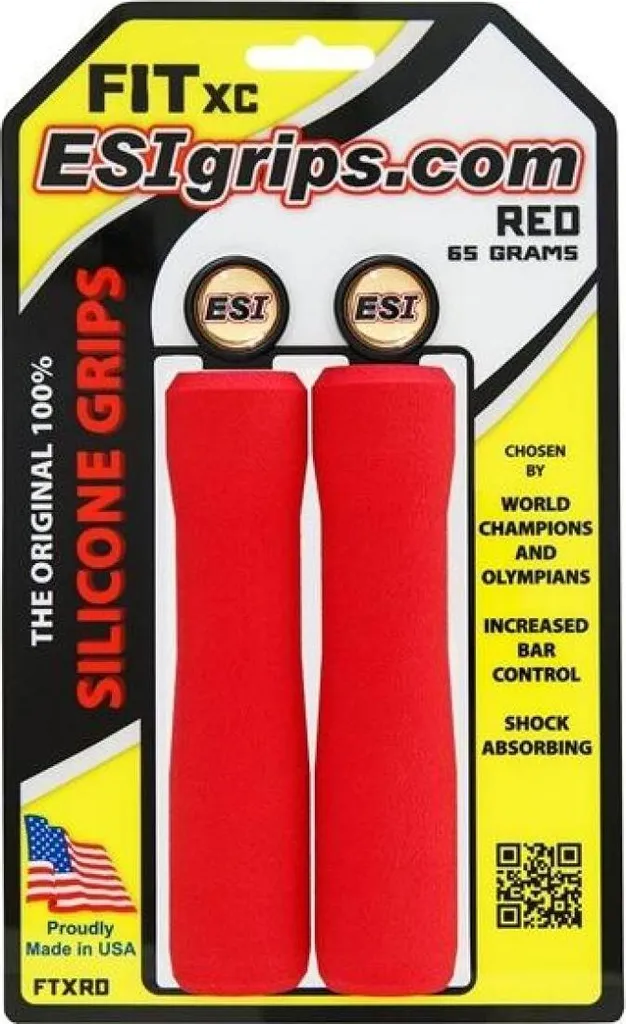 Grips ESI FIT XC Rouge 65g FTXRD - Poignées VTT Silicone Haute Densité