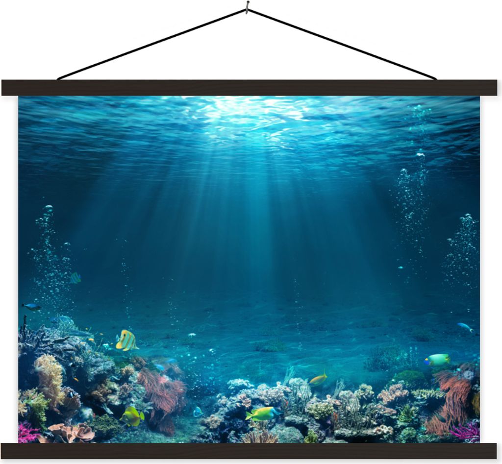 MuchoWow Textilposter Ozean - Fische - Korallen 60x45 cm mit schwarzem Rahmen - Poster Schlafzimmer