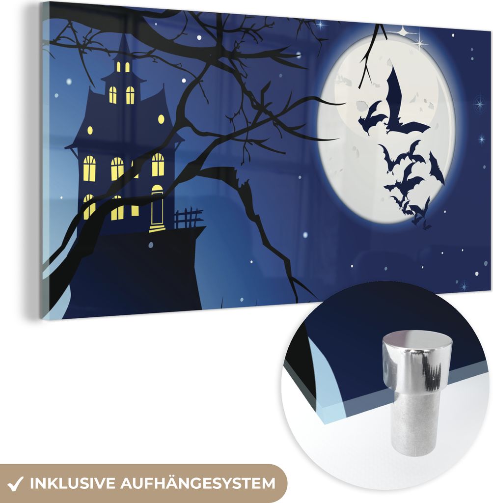 MuchoWow Glasbilder - Bilder auf Wandbild - Foto auf Glas Eine Halloween-Nacht in einer Illustration 120x60 cm Wanddekoration aus Glas - Acrylgla...