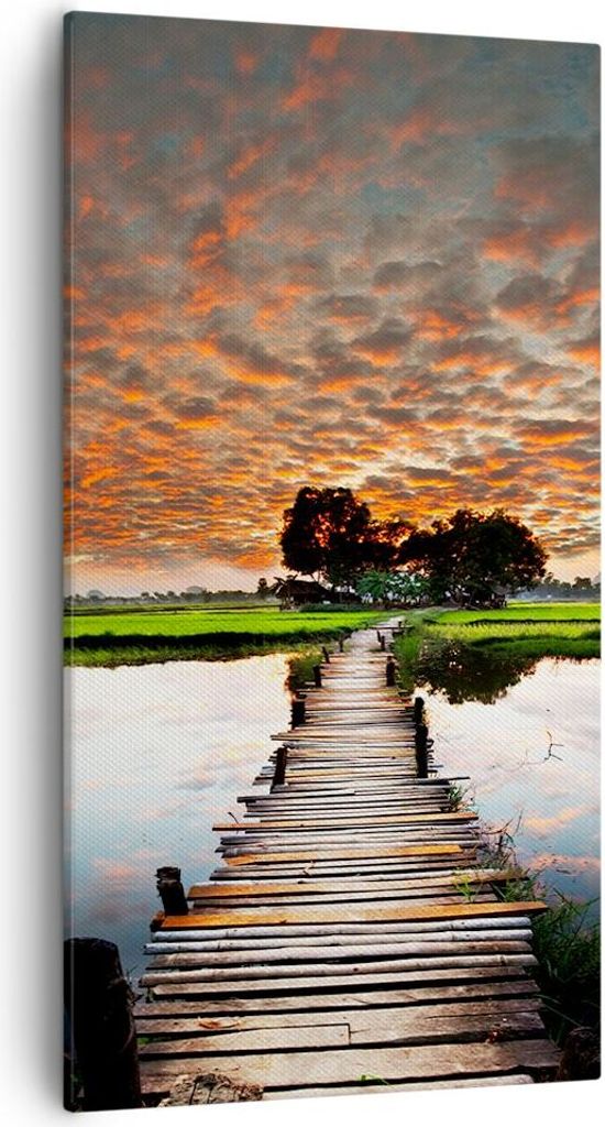 Bild auf Leinwand - Leinwandbild - Asien brücke see natur - 55x100cm - Wand Bild - Wanddeko - Leinwanddruck - Bilder - Kunstdruck - Wanddekoration...