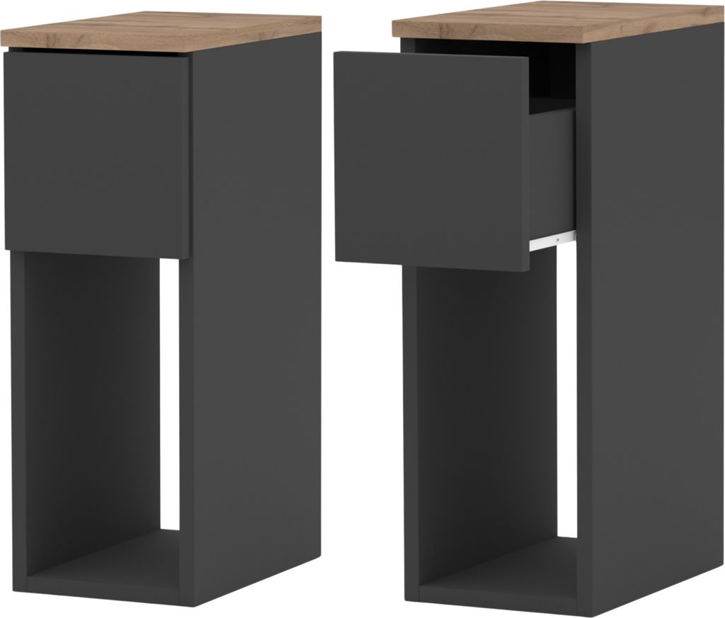 Nachttisch 2er Set 20x55x30 - Nachttischschrank für Schlafzimmer - Nachtkommode mit Schubladen - Schlafzimmer Nachttisch Grau, Eichenplatte