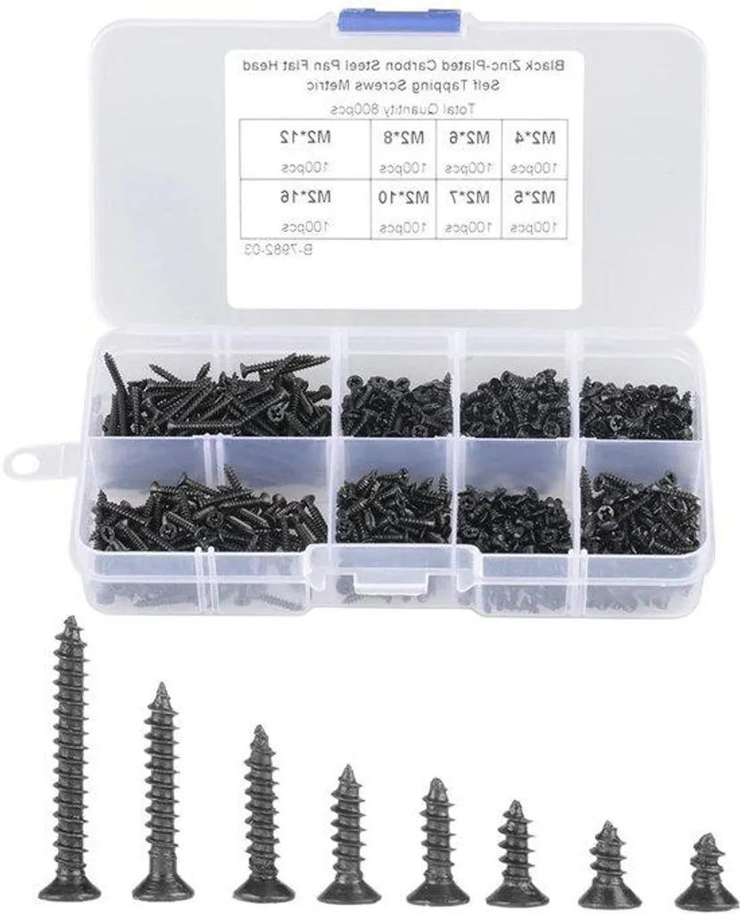 Vis de montage noires tête fraisée pour bricolage et menuiserie - 89 vis