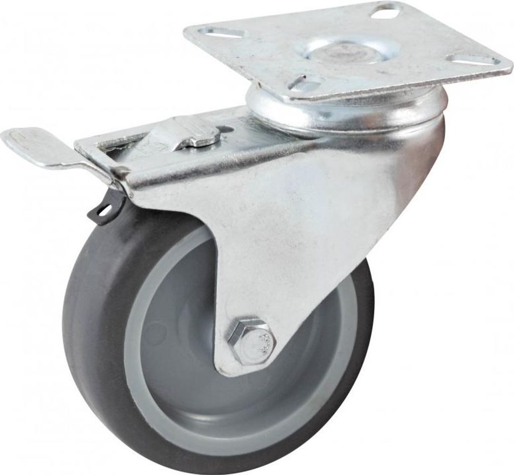 Lenkrolle mit rechteckigem Tisch und AVL-Bremse - Gummirad Ø 75 mm - glatte Bohrung - Tragkraft 70 kg - 552841L
