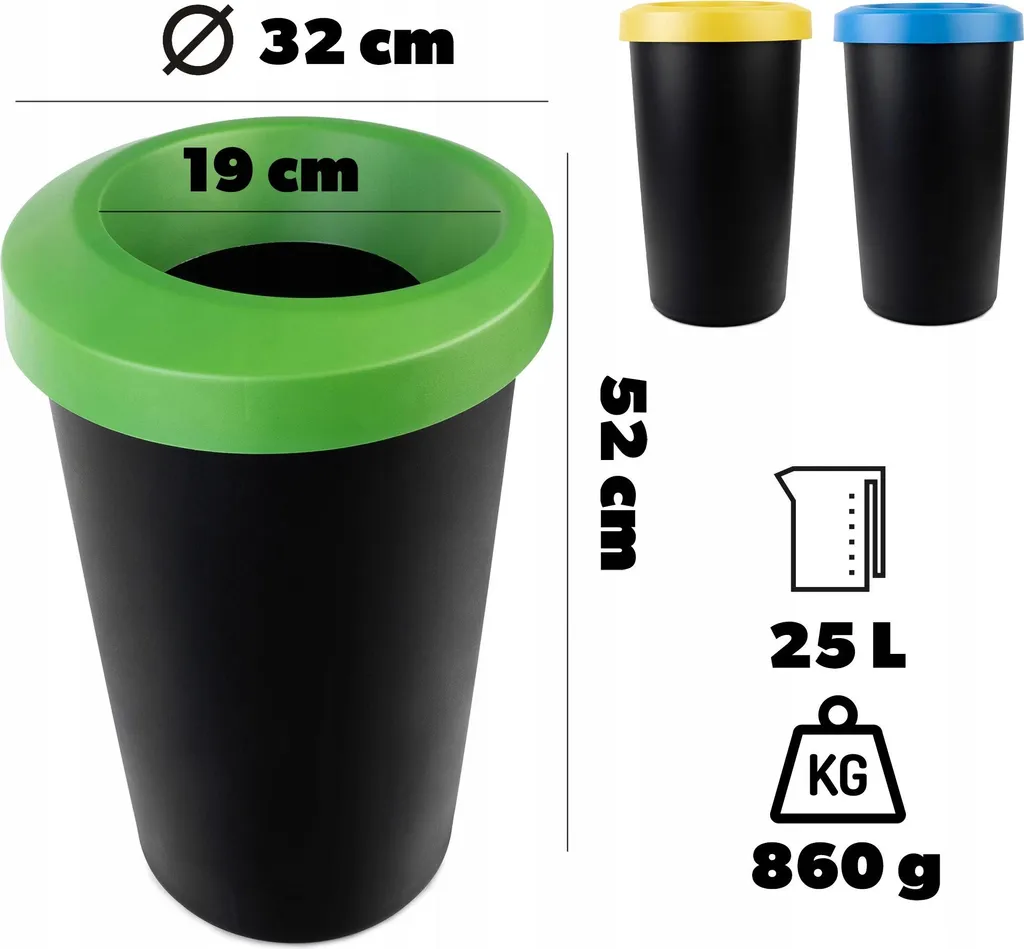 Lot de 3 poubelles modulables 25L KADAX - Système de tri compact - 3
