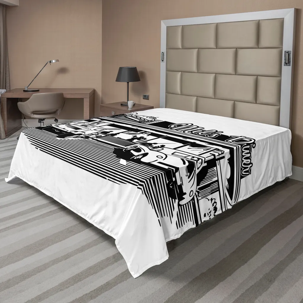 ABAKUHAUS Drap Plat Vintage 260x228 cm Motif Restaurant et Voiture Rétro