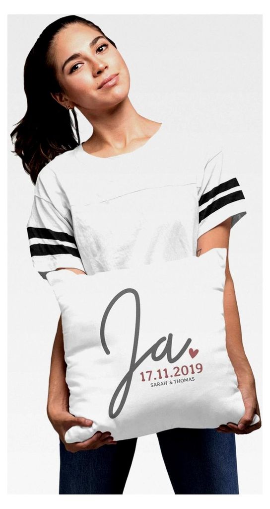 Personalisierbares Hochzeitskissen mit Namen und Datum, Hochzeitsgeschenk, personalisiert, weiß, Unisize