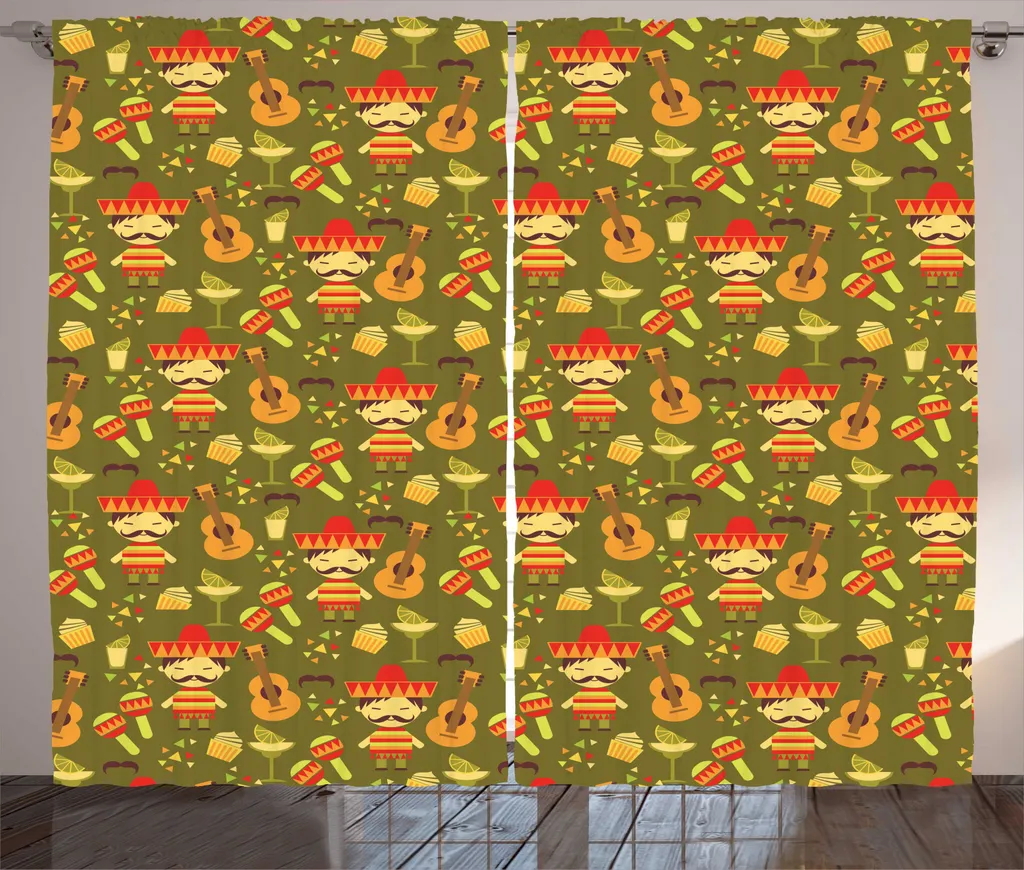 Rideaux de salon universels à motifs mexicains, set complet 280 x 225 cm