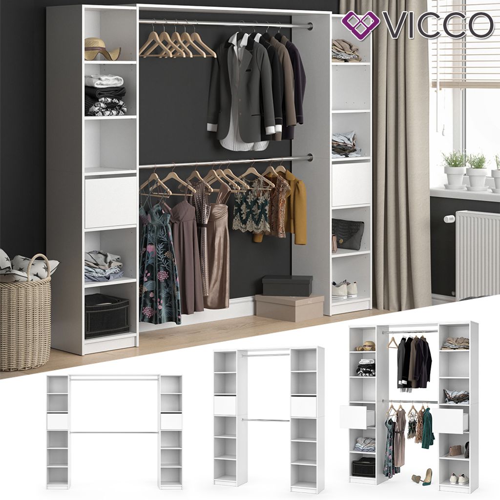 VICCO Kleiderschrank GUEST XL offen begehbar Regal Kleiderständer Schrank  weiß