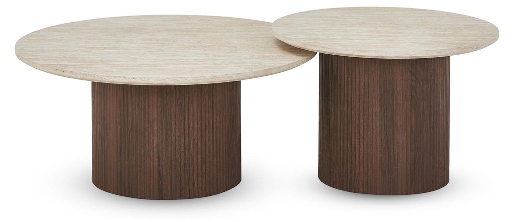 Couchtisch 2er-Set rund ESME - Tischplatte Travertin-Optik Produktbild 