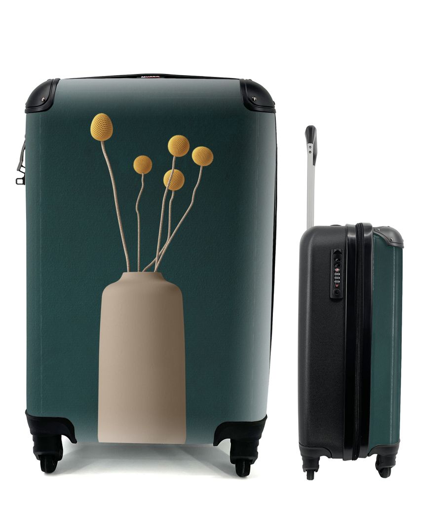 MuchoWow Koffer Handgepäck Trolley Rollkoffer Kleine Reisekoffer mit 4 Rollen - Stilleben - Blumen - Gelb - Cabin Size < 55x40x23 cm & 55x40x20 ...